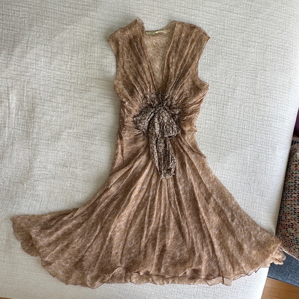 *VINTAGE* SPECIAL EDITION MAX STUDIO nude silk crepe dress w/ front bow ~ Medium